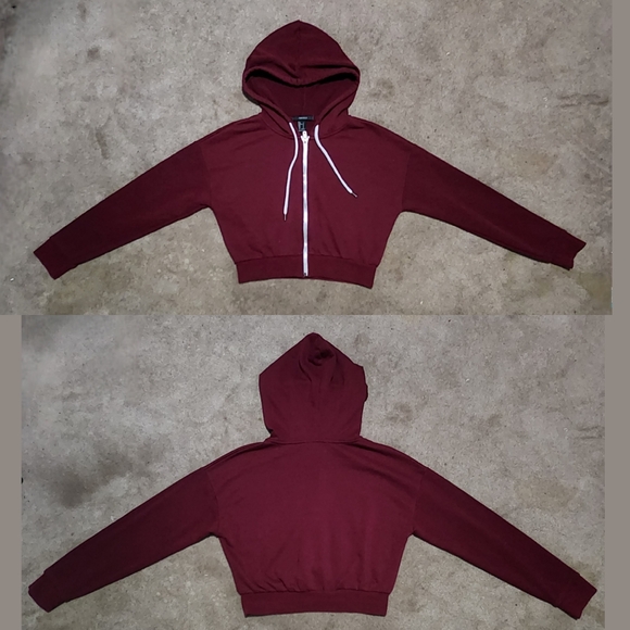 Forever 21 Tops - Forever 21 Maroon Crop Top Zipper Down Hoodie Sz Sm
